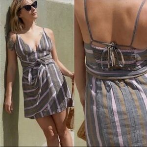Free People Party Time Mini Dress Striped Printed Smocked Wrap Sleeveless Size M